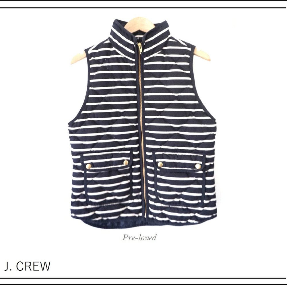 J. CREW PUFFER VEST / NAVY BLUE & WHITE / SMALL